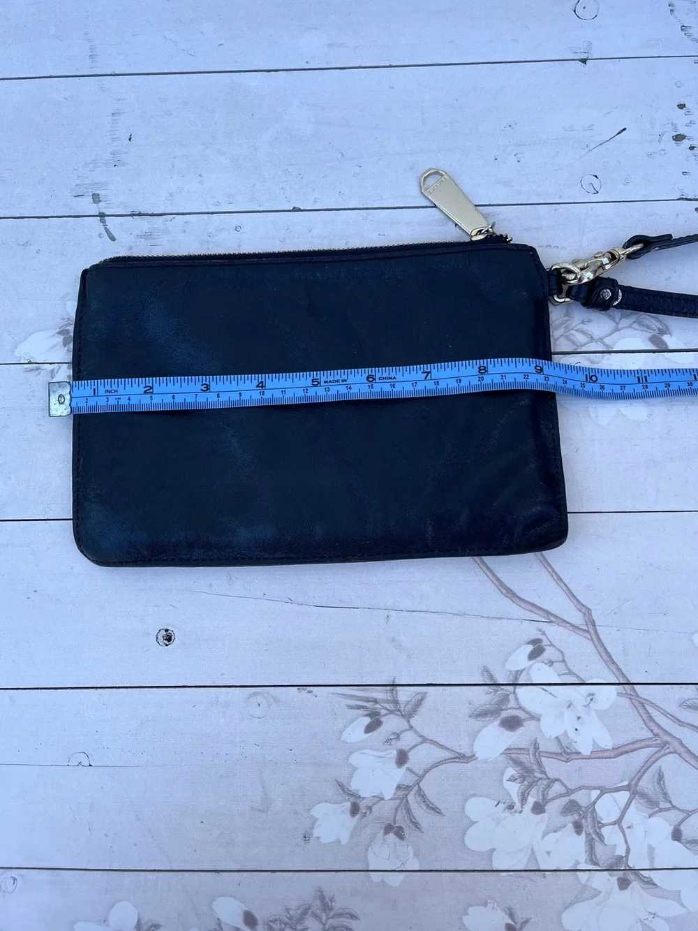 Brahmin Black Leather Wristlet with Gold Hardware